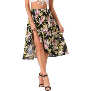 imageAllegra K Floral Skirt for Womens Hawaiian Tropical Beach Boho Wrap Midi SkirtBlack Pink