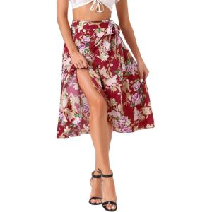 imageAllegra K Floral Skirt for Womens Hawaiian Tropical Beach Boho Wrap Midi SkirtDeep Red