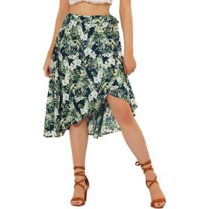 imageAllegra K Floral Skirt for Womens Hawaiian Tropical Beach Boho Wrap Midi SkirtNavy Blue