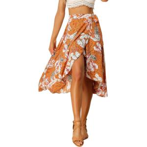 imageAllegra K Floral Skirt for Womens Hawaiian Tropical Beach Boho Wrap Midi SkirtOrange