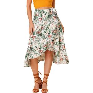 imageAllegra K Floral Skirt for Womens Hawaiian Tropical Beach Boho Wrap Midi SkirtWhite