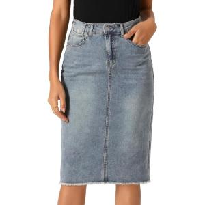 imageAllegra K Womens Casual Jean Skirt High Waist Back Slit Stretch Denim SkirtsGrey Blue