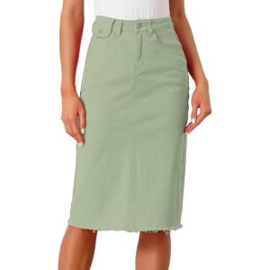 imageAllegra K Womens Casual Jean Skirt High Waist Back Slit Stretch Denim SkirtsLight Green