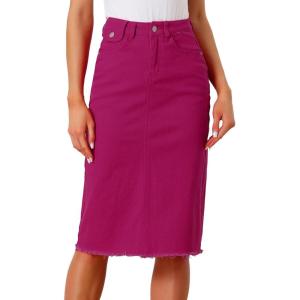 imageAllegra K Womens Casual Jean Skirt High Waist Back Slit Stretch Denim SkirtsPlum Purple