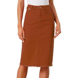 imageAllegra K Womens Casual Jean Skirt High Waist Back Slit Stretch Denim SkirtsRust Brown