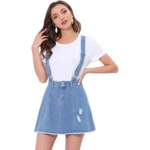 imageAllegra K Womens Denim Skirt Overall Adjustable Strap Braces Mini Suspender Washed Jean SkirtsBlue Frayed