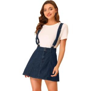 imageAllegra K Womens Denim Skirt Overall Adjustable Strap Braces Mini Suspender Washed Jean SkirtsDark Blue