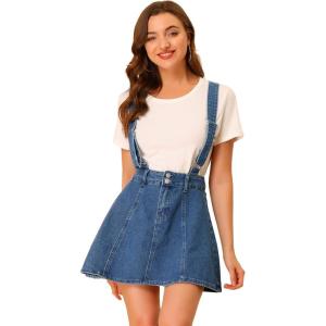 imageAllegra K Womens Denim Skirt Overall Adjustable Strap Braces Mini Suspender Washed Jean SkirtsM Blue