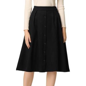 imageAllegra K Womens Faux Suede Button Front High Waist Swing Flared Midi Casual Skater SkirtBlack