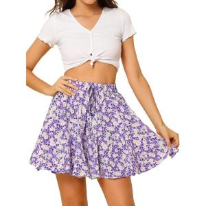 imageAllegra K Womens Floral Pleated Skirt Ruffle High Waist Summer Mini SkirtPurple