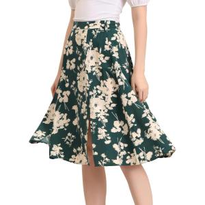 imageAllegra K Womens Slits Front High Waist ALine Belted Floral Flowy Midi SkirtGreen