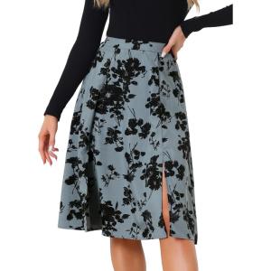 imageAllegra K Womens Slits Front High Waist ALine Belted Floral Flowy Midi SkirtGrey Blue