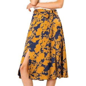 imageAllegra K Womens Slits Front High Waist ALine Belted Floral Flowy Midi SkirtOrange Blue