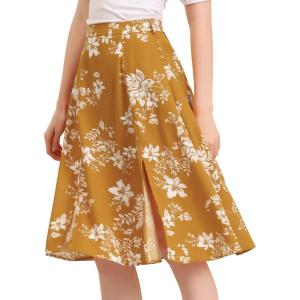 imageAllegra K Womens Slits Front High Waist ALine Belted Floral Flowy Midi SkirtYellow