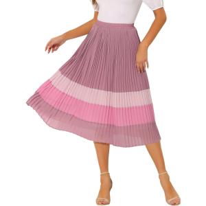 imageAllegra K Womens Summer Elastic Waist Color Block ALine Pleated Chiffon Midi SkirtMuted Berry