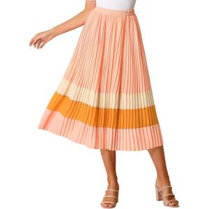 imageAllegra K Womens Summer Elastic Waist Color Block ALine Pleated Chiffon Midi SkirtWatermelon Pink