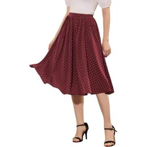 imageAllegra K Womens Valentines Day Date Dinner Flowy ALine Elastic Waist Flare Swing Midi SkirtWine Red