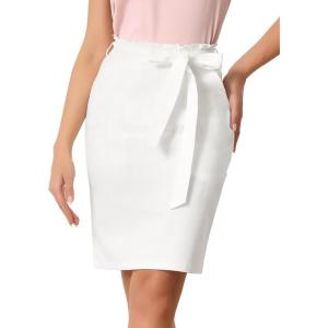 imageAllegra K Womens Workwear Paperbag Elastic Waist Side Pockets Cotton Pencil SkirtWhite