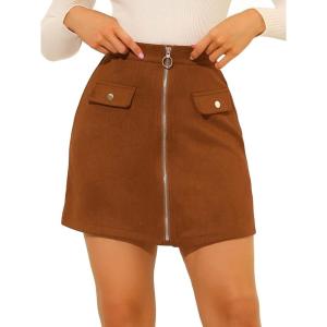 imageAllegra K Womens Zipper Front Skirt High Waist ALine Faux Suede Mini SkirtCaramel