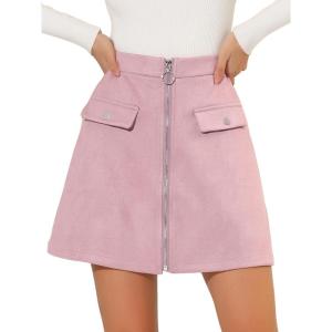 imageAllegra K Womens Zipper Front Skirt High Waist ALine Faux Suede Mini SkirtDusty Pink