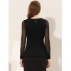 imageAllegra K Peplum Blouse for Womens Mesh Sheer Long Sleeve Round Neck Belted Work TopBlack