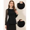 imageAllegra K Peplum Blouse for Womens Mesh Sheer Long Sleeve Round Neck Belted Work TopBlack