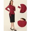 imageAllegra K Peplum Blouse for Womens Mesh Sheer Long Sleeve Round Neck Belted Work TopRed