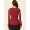 imageAllegra K Peplum Blouse for Womens Mesh Sheer Long Sleeve Round Neck Belted Work TopRed