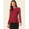 imageAllegra K Peplum Blouse for Womens Mesh Sheer Long Sleeve Round Neck Belted Work TopRed