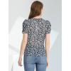 imageAllegra K Womens Button Front Shirt Puff Short Sleeves Chiffon Floral TopNavy Blue