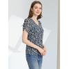 imageAllegra K Womens Button Front Shirt Puff Short Sleeves Chiffon Floral TopNavy Blue