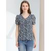 imageAllegra K Womens Button Front Shirt Puff Short Sleeves Chiffon Floral TopNavy Blue