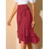 imageAllegra K Womens Ruffle Chiffon Tie Waist Asymmetrical 2023 Summer Midi SkirtRed