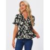 imageAllegra K Womens Wrap Peplum Top Blouse 2024 Summer Floral Short Sleeve Ruffle V Neck Belted ShirtsBlackbeige