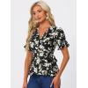 imageAllegra K Womens Wrap Peplum Top Blouse 2024 Summer Floral Short Sleeve Ruffle V Neck Belted ShirtsBlackbeige