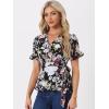 imageAllegra K Womens Wrap Peplum Top Blouse 2024 Summer Floral Short Sleeve Ruffle V Neck Belted ShirtsBlackfloral