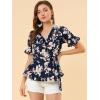 imageAllegra K Womens Wrap Peplum Top Blouse 2024 Summer Floral Short Sleeve Ruffle V Neck Belted ShirtsBlue