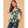 imageAllegra K Womens Wrap Peplum Top Blouse 2024 Summer Floral Short Sleeve Ruffle V Neck Belted ShirtsDark Green