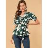 imageAllegra K Womens Wrap Peplum Top Blouse 2024 Summer Floral Short Sleeve Ruffle V Neck Belted ShirtsDark Green