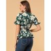 imageAllegra K Womens Wrap Peplum Top Blouse 2024 Summer Floral Short Sleeve Ruffle V Neck Belted ShirtsDark Green