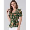 imageAllegra K Womens Wrap Peplum Top Blouse 2024 Summer Floral Short Sleeve Ruffle V Neck Belted ShirtsGreen