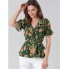 imageAllegra K Womens Wrap Peplum Top Blouse 2024 Summer Floral Short Sleeve Ruffle V Neck Belted ShirtsGreen