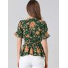 imageAllegra K Womens Wrap Peplum Top Blouse 2024 Summer Floral Short Sleeve Ruffle V Neck Belted ShirtsGreen