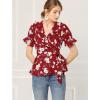 imageAllegra K Womens Wrap Peplum Top Blouse 2024 Summer Floral Short Sleeve Ruffle V Neck Belted ShirtsRed