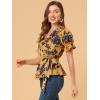 imageAllegra K Womens Wrap Peplum Top Blouse 2024 Summer Floral Short Sleeve Ruffle V Neck Belted ShirtsYellow