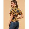 imageAllegra K Womens Wrap Peplum Top Blouse 2024 Summer Floral Short Sleeve Ruffle V Neck Belted ShirtsYellow