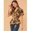 imageAllegra K Womens Wrap Peplum Top Blouse 2024 Summer Floral Short Sleeve Ruffle V Neck Belted ShirtsYellow