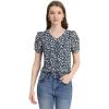 imageAllegra K Womens Button Front Shirt Puff Short Sleeves Chiffon Floral TopNavy Blue