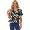 imageAllegra K Womens Wrap Peplum Top Blouse 2024 Summer Floral Short Sleeve Ruffle V Neck Belted ShirtsBlackbeige