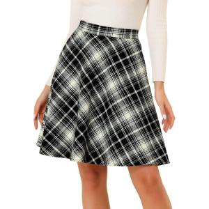 imageAllegra K Womens Christmas Plaids Vintage Tartan Elastic Waist Knee Length ALine SkirtBlack